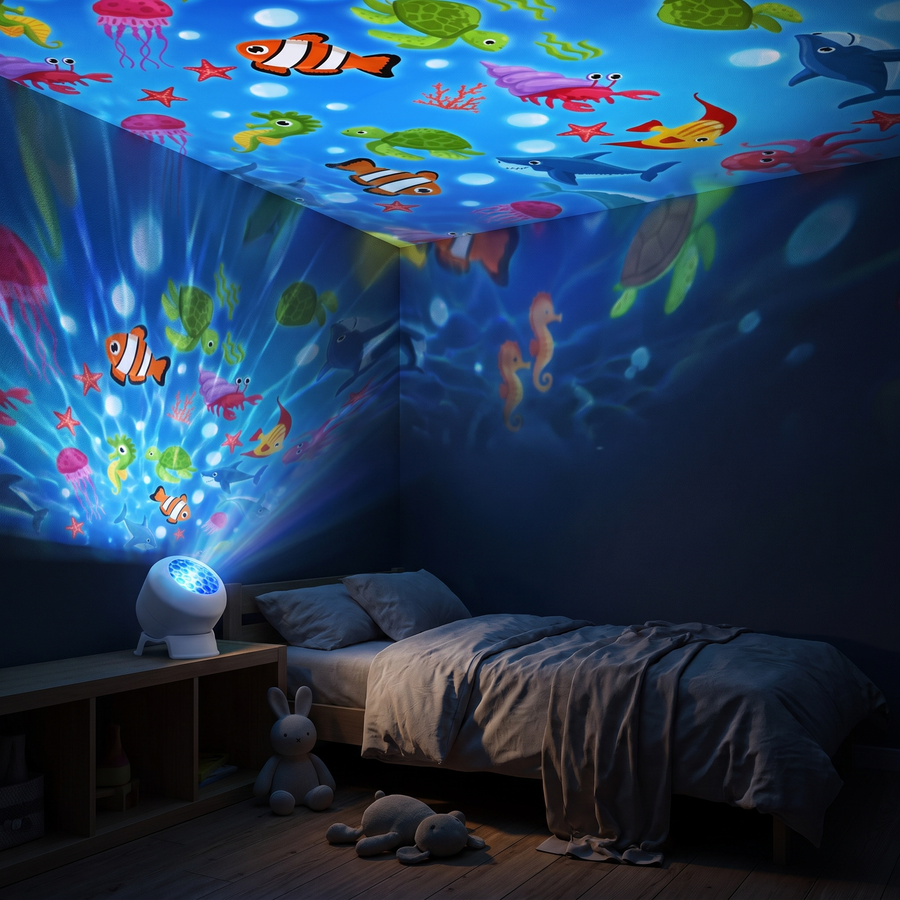 Ocean Projector Night Light — Rotating Sea Animals on the Ceiling, USB Powered